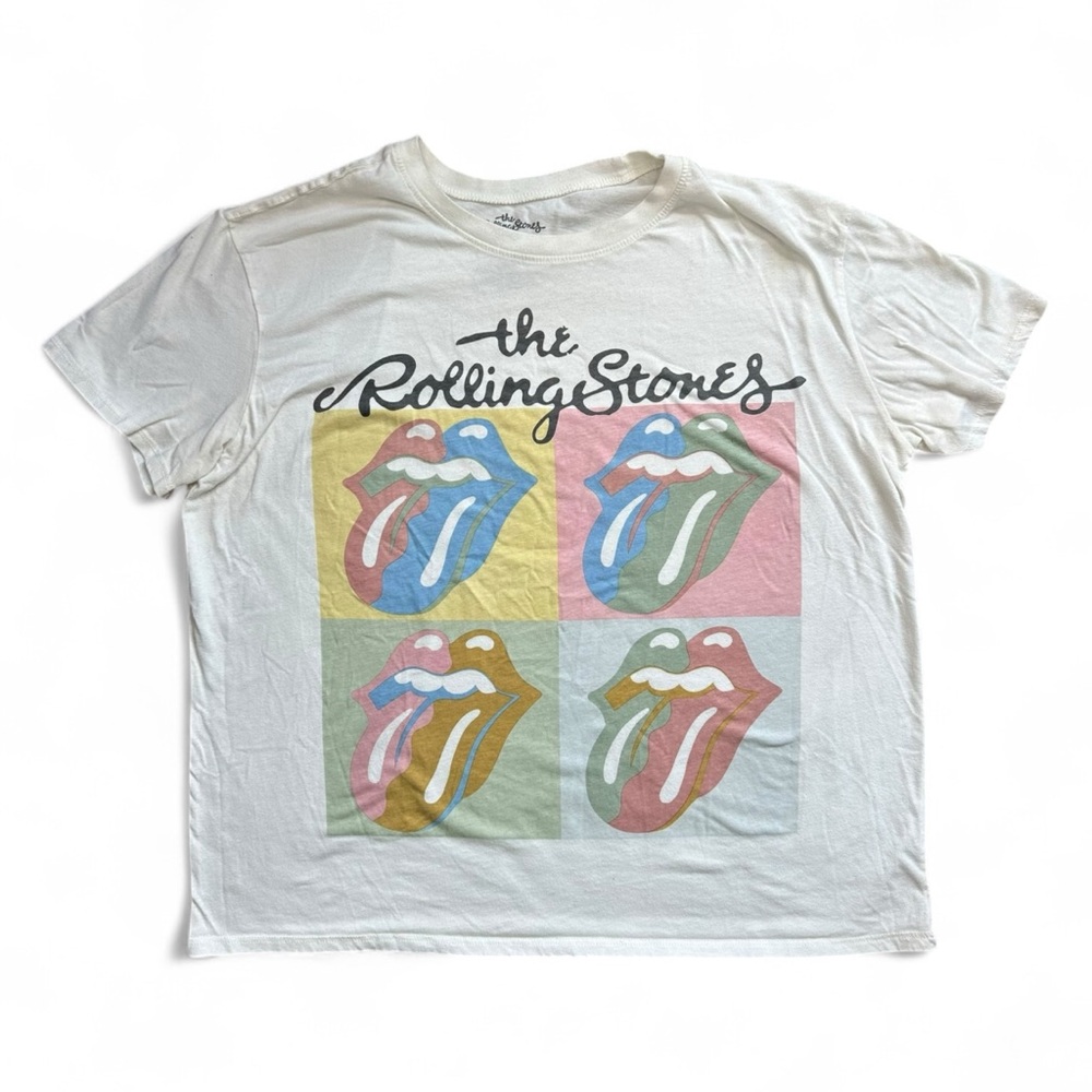 Rolling Stones White Short Sleeve Tee Iconic Graphic Size Large